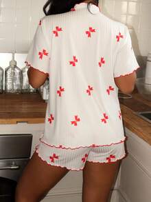 Women's White Ruffle Trim Cardigan Top With Butterfly Print, Holiday & Vacation Outfit - White - View 2