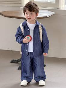 DAZY 男童韩版宽松牛仔套装，夏季 - 藍色 - 查看 1
