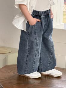 DAZY Quần jean ống rộng dáng rộng kiểu Hàn Quốc cho bé trai - Màu xanh lam - Xem 5