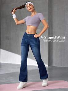 Flexra Jeans acampanados de corte slim con lavado casual para mujer - Azul - Ver 5