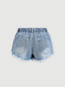 Sweetra Women's Fashion Casual Versatile Distressed Sexy Denim Shorts - Light Wash - View 2