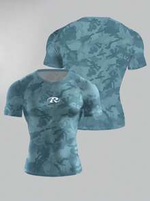 GymBeat Herren Slim Fit Kurzarm Sport T-Shirt mit Allover-Muster, Sommer, Gym - Verschiedenfarbig - Übersicht 3