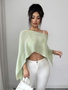 Elenzga Spring/Summer New Asymmetric Casual Commuting Pullover Sweater For Women - Green - View 6