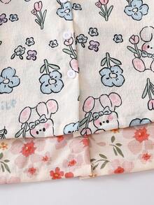 4pcs/Set Young Girl' Ditsy Floral Ruffle Collar Cardigan & Pants Set - Multicolor - View 6