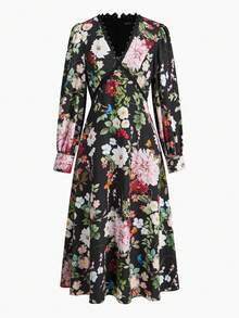 ZEYLAH 对比色蕾丝花卉印花连衣裙 - 彩色 - 查看 1