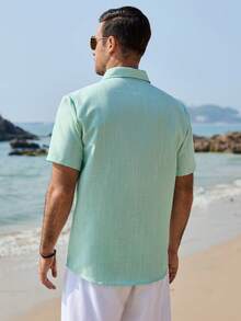 VENTUSAIL Áo sơ mi nam tay ngắn in họa tiết thực vật kẻ sọc, kiểu dáng thường ngày, thích hợp cho kỳ nghỉ và đi làm mùa hè. - màu xanh lá - Xem 2