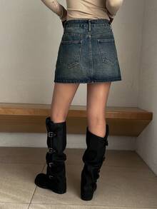 Dazy Tall Tall Women's Regular Waist Short Straight Denim Skirt, Casual Street Style - Dark Wash - View 4