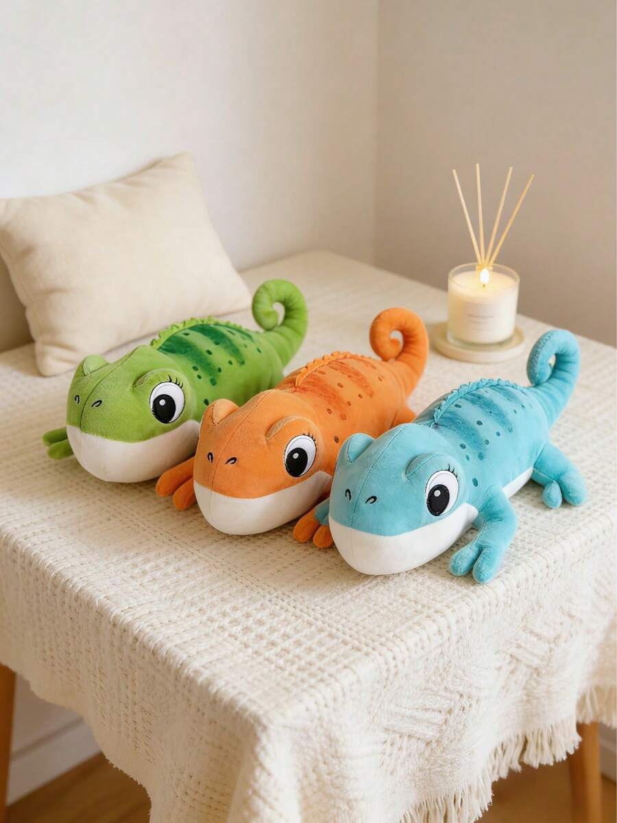 POKOJA LAND Juguete de peluche realista de camaleón, apariencia de camaleón simulada, opciones de color verde, azul y naranja, tela suave, almohada decorativa para el hogar, es un regalo de cumpleaños y sorpresa para Halloween, Pascua, Acción de Gracias, Día del Niño y otros días festivos - Multicolor - Ver 1