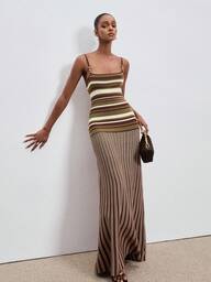 ATUI Studio Women's Striped Knit Camisole Dress With Beaded Shoulder Straps - Elegant Wool Blend Summer Dress For Vacation & Commute Office