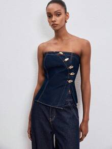 ATUI Studio 女士不对称下摆抹胸上衣 - 寶藍色 - 查看 4