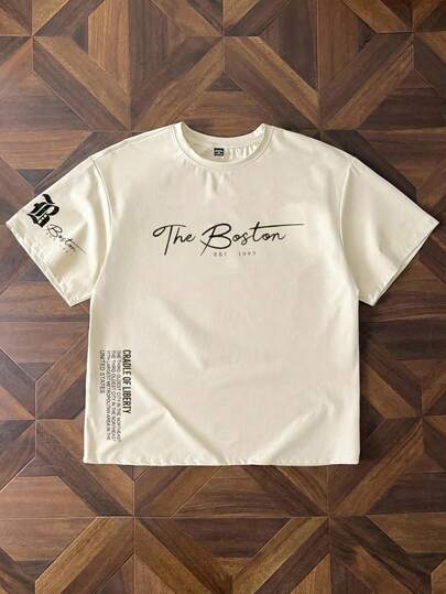 StoneGrade 大码男士休闲卡其色圆领T恤，采用简约设计，印有优雅的黑色墨水手写字体。面料柔软，营造出休闲时尚的日常穿着氛围。整体设计简约现代，注重极简主义和功能性。这件T恤不仅是一款时尚的休闲单品，也是送给男朋友或老公的绝佳礼物。这款时尚圆领T恤适合年轻和成熟的休闲男士朋友以及情侣。