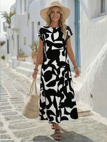 EMERY ROSE Women's Full Print Long Vacation Casual Dress,Bohemian Clothes - Multicolor - View 4