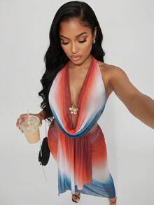 Swim Vcay Conjunto de bikini de 3 piezas con escote halter y espalda descubierta para mujer, traje de baño para vacaciones en la playa, Primavera/Verano 2026 - Multicolor - Ver 4