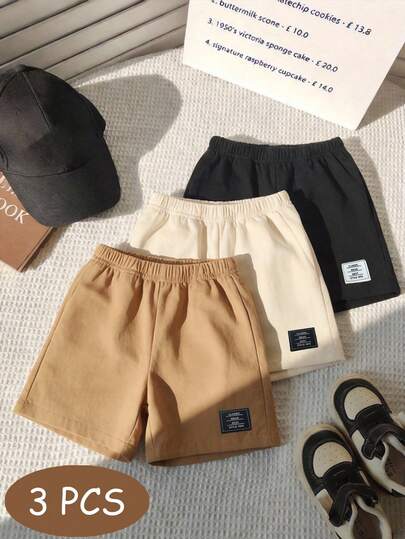 SHEIN 3件套婴儿幼儿男女通用夏季休闲可爱纯色字母松紧腰短裤，0-3岁