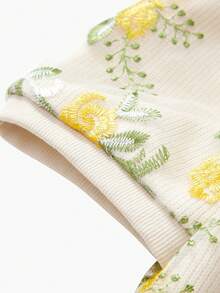 ZEYLAH 对比色网眼花卉刺绣泡泡袖针织上衣 - 彩色 - 查看 6