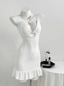 Elamini 女士性感浪漫蕾丝拼接白色连衣裙 - 白色 - 查看 6