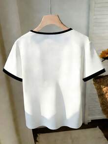 Resyla 女士爱心印花休闲百搭日常短袖T恤 - 白色 - 查看 2