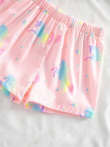 Conjunto de pantalones cortos y blusa de manga corta con estampado de lazos rosa para niña, ropa de estar en casa ignífuga - Multicolor - Ver 7