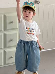 Dazy Kids Baby Boys' Round Neck English Letter Print Short Sleeve Top, Korean Style Summer Toddler - White - View 5