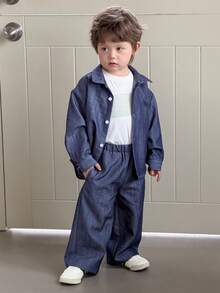DAZY 男童韩版宽松牛仔套装，夏季 - 藍色 - 查看 4