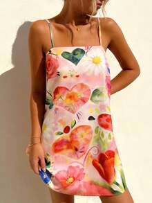 Vaclyn 女士碎花休闲度假约会装吊带迷你连衣裙 - 彩色 - 查看 6
