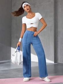 Flexra Women's Casual Washed High Waist Straight Leg Jeans - Blue - View 4