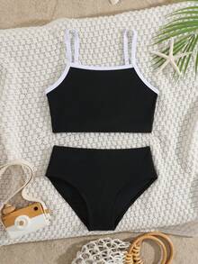 Đồ bơi tankini hở lưng họa tiết hoa khoét lỗ dành cho bé gái - màu đen - Xem 6