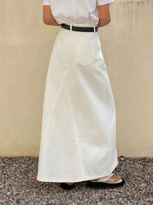 DAZY 女士常规高腰A字中长牛仔裙，优雅都市休闲度假风 - 白色 - 查看 5