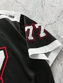 EVRINFINITE 男士休闲圆领短袖 T 恤，带 3D 数字印花，黑色和橙色 #77，时尚街头服饰 - 黑色 - 查看 4