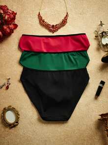 PinupPomp 3条复古性感女士内裤，黑色蕾丝缎面撞色复古宫廷风内衣 - 彩色 - 查看 2