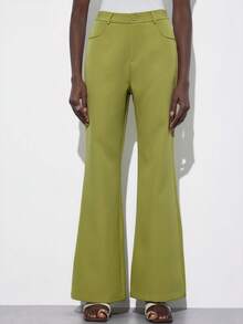 Aveloria Modichic Fashionable Versatile Minimalist Slim Fit Flared Women's Suit Pants - Green - View 1