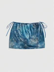 ROMWE Avant Spring/Summer Ultra Low Waist Drawstring Shell Sequin Mesh Print Mini Skirt - Blue - View 2