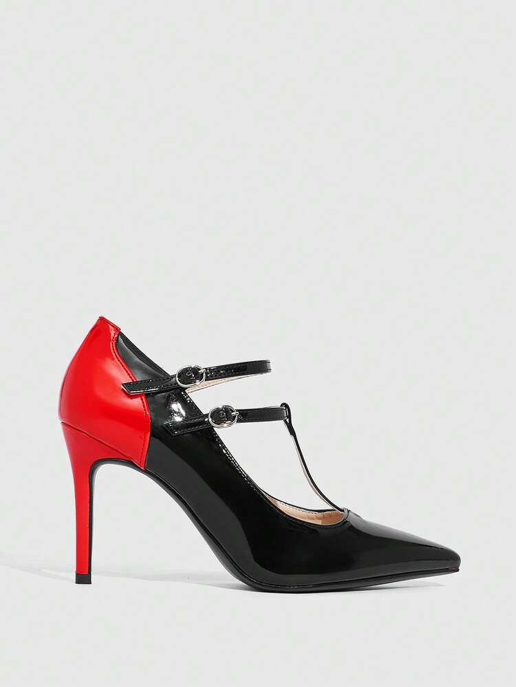 CUCCOO SZL Women Fashion Sexy Simple Red-Black Contrast Color High Heels Pumps, Backless Design Suitable For Date, Party, Casual Wear In Spring Spring Break Easter Spring Shoes