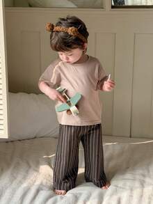 DAZY Toddler Boys' Crew Neck Contrast Stripe Comfortable 2 Pieces Pajama Set - Apricot - View 8