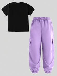 2pcs/Set Girl Group Star Idol Print Short Sleeve Top And Jogger Pants Set, Casual & Fashionable For Girls, Suitable For Spring, Summer, Autumn, Winter - Multicolor - View 3