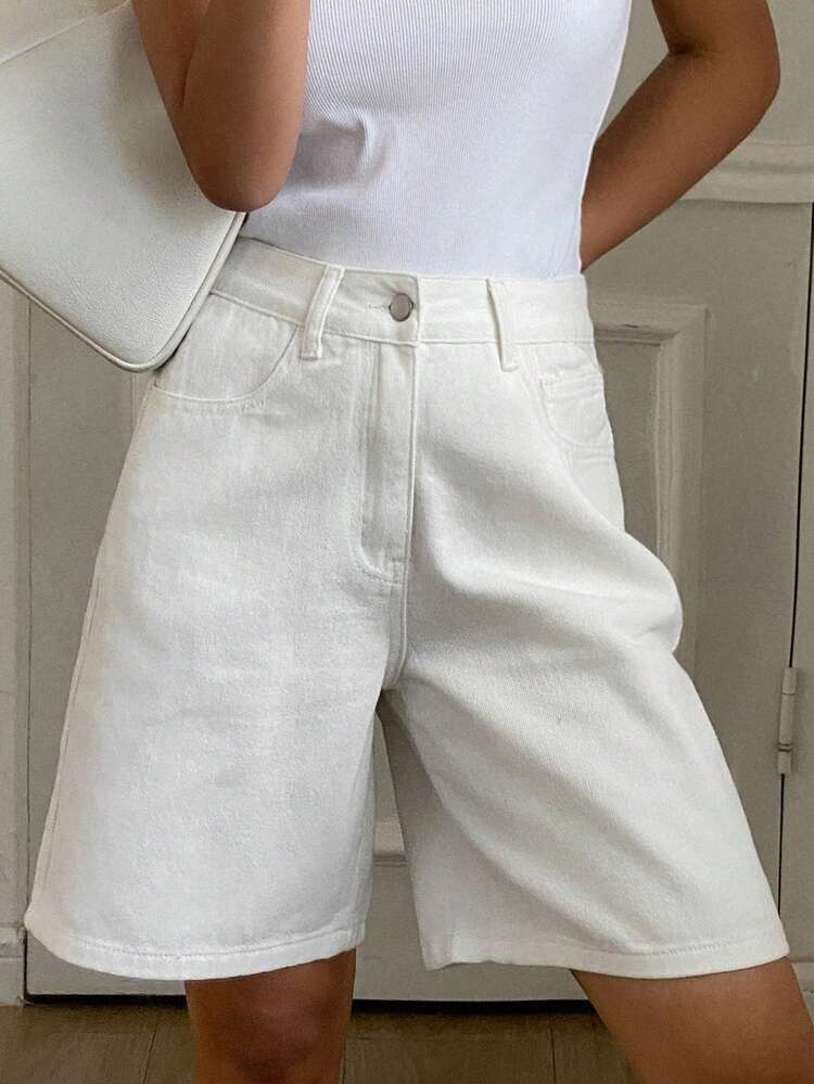 Women's Tall/Long Loose Low Waist Bermuda Denim Shorts, Casual City Style Jorts