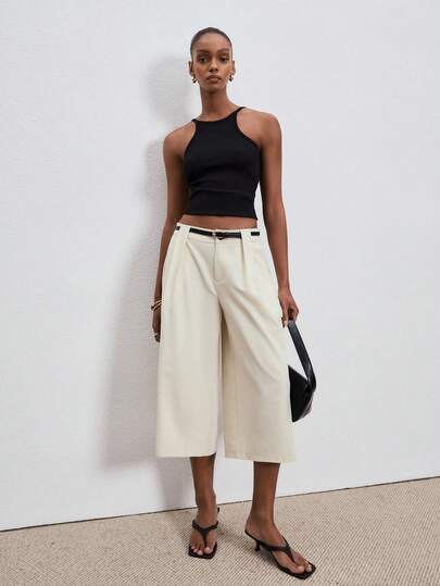 ATUI Studio Women's Tencel Wool Blend Culottes With Pockets – Casual High Waisted Wide Leg Shorts For Summer Beach & Vacation