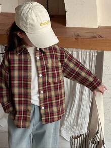 Hapijoa Áo sơ mi dài tay kẻ caro mùa hè kiểu Hàn Quốc dành cho bé gái, kiểu dáng giản dị, tươi tắn và ngọt ngào. - Cà phê nâu - Xem 4