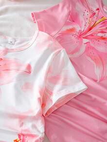 Sparklyn 3pcs Girls' Crew Neck Short Sleeve Fitted Asymmetrical Hem T-Shirts, Black, White, Leopard Print, Casual Summer Tops - Pink - View 4