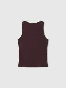 Lumivelle Women's Fashionable Casual Commuting Sleeveless Shell Button Collar Fitted Tank Top, Spring/Summer - Brown - View 4