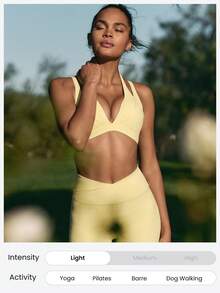 GLOWMODE FeatherFit™-Sculpt Double Glow Buttery-Soft Stretchy Removable Cups Push-Up Adjustable Halterneck 2 In 1 Style Sports Bra Running Workout Gym - French Vanilla - View 7
