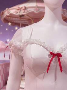 Conjunto de 2 piezas de lencería sexy de encaje y parches para mujer de talla grande - Rojo y blanco - Ver 9