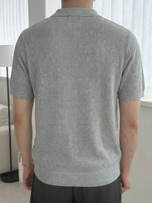 DAZY Men's Grey Polo Collar Short Sleeve Knit Top, Summer - Light Grey - View 2