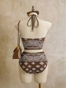 Swim Chiccia Women's Summer Beach Floral Print Halter Tie Tankini Swimsuit Set - Multicolor - View 2