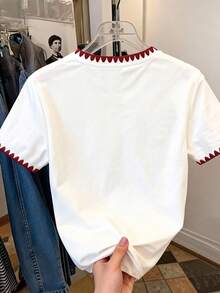 Tween Girls' Round Neck Heart Print Casual Versatile Daily Wear Short Sleeve T-Shirt - White - View 2