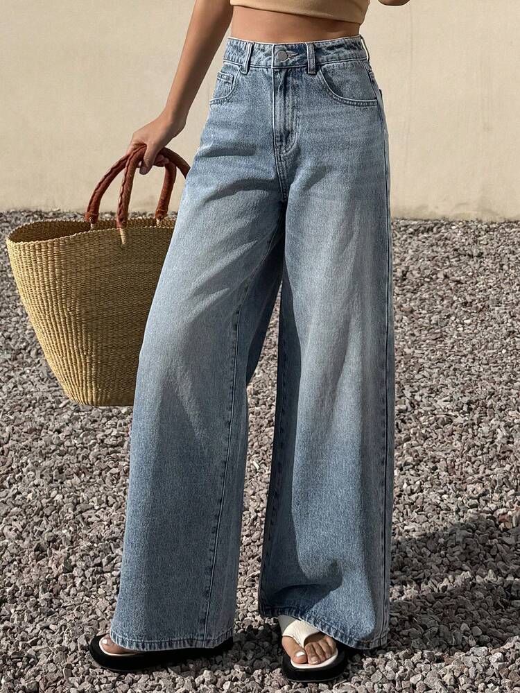 Women's Regular Waist Loose Slant Pocket Casual Straight Leg Pants