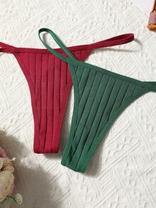 SHEIN 10pcs/Pack Women's Solid Color Ribbed Sexy Thong Panties - Multicolor - View 3