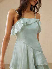 Aveloria Rosie Vestido de tirantes con volantes asimétricos de estilo romántico francés - Azul Cadete - Ver 3