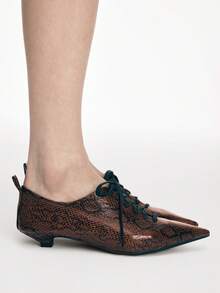 Mnmlis 欧洲复古尖头平底深鞋面女鞋春秋新款百搭简约小皮鞋 - 棕色 - 查看 10