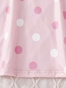 女童简约西瓜粉色印花蝴蝶结波点英文字母圆领短袖睡袍家居服 - 粉色 - 查看 3